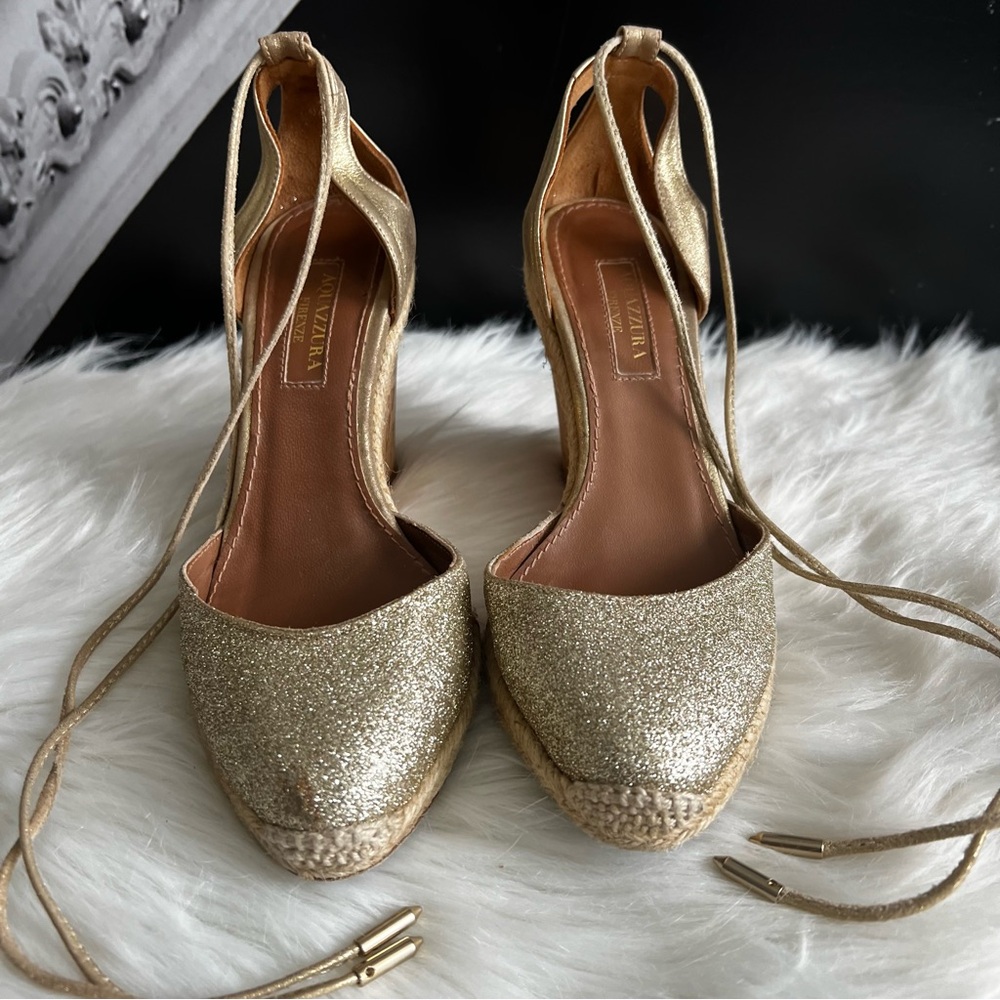 AQUAZURRA Glittering Gold Espadrille Heels